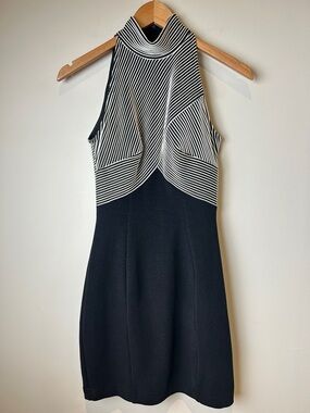 Tadashi Vintage 90’s Black & White Striped Halter Bodycon Sexy Mini Dress